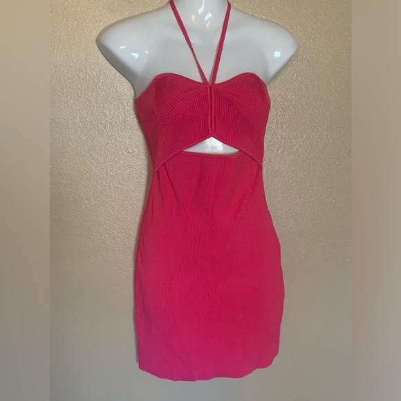 Jonathan Simkhai pink halterr body con mini dresss size L - Picture 2 of 5